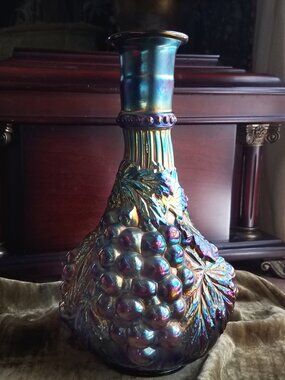 Imperial Grape Carnival Glass Wine Carafe Iridescent Electric Blue Purple